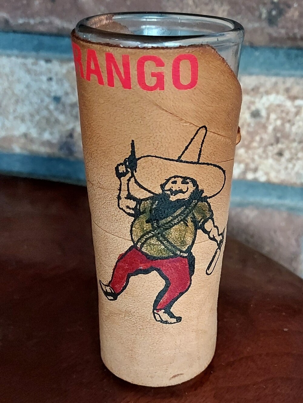 Souvenir Leather Wrapped Double Shot Glass Mexico Travel Vino Man